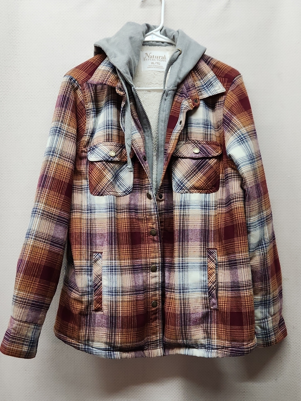 Natural Reflections Plaid Utility Jacket with Gray Hood